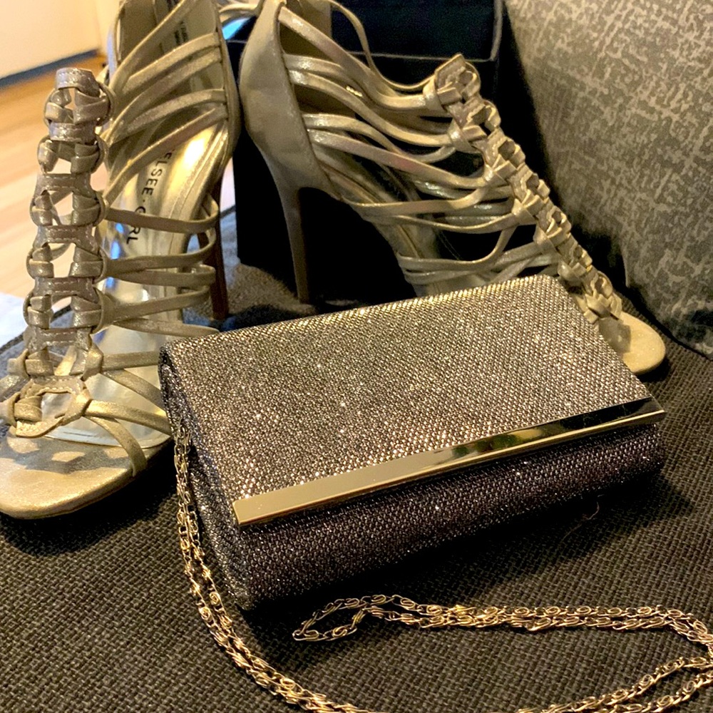 Your silver bullet for hot summer date: heeled sandals size 8 & matching clutch